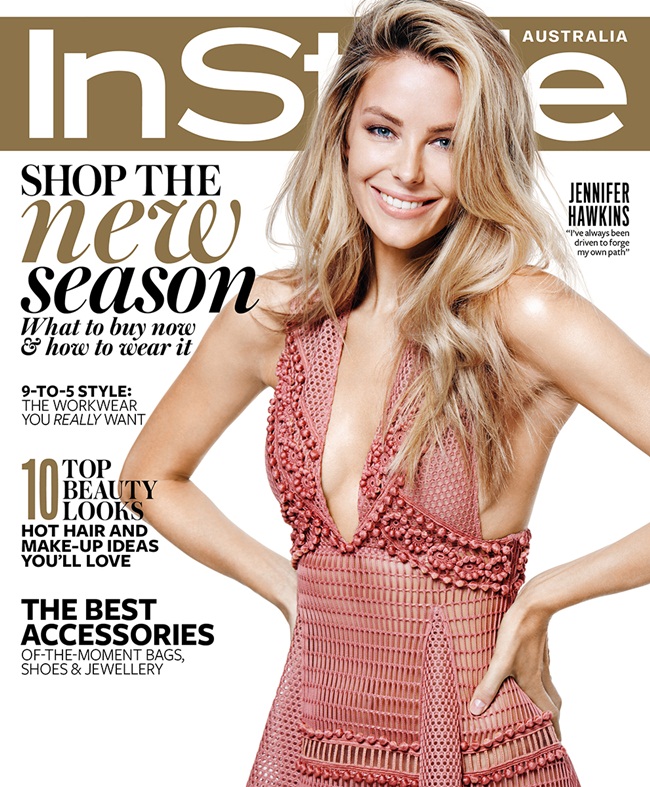 InStyle Australia March 2016, Jennifer Hawkins 2016 SS Burberry Pink Lace & Sport Mesh Dress Editorials