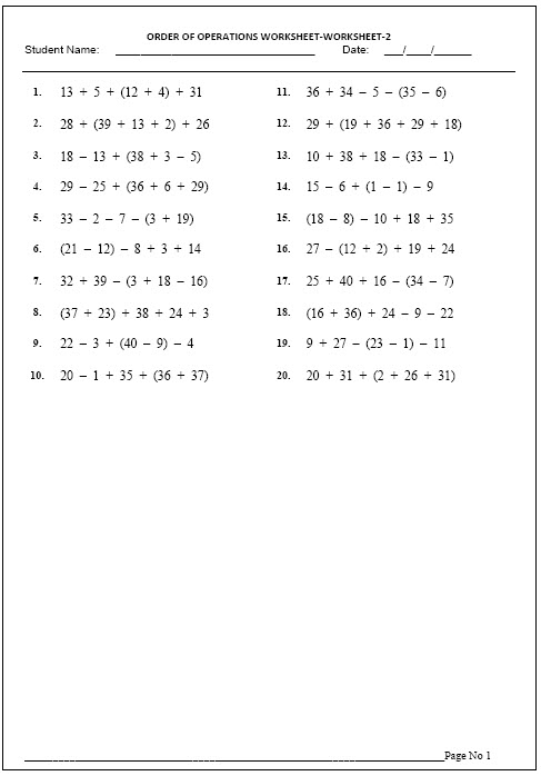 DOWNLOAD FREE GRADE 4 MATHS ORDER ORDER OF OPERATIONS WORKSHEET-2