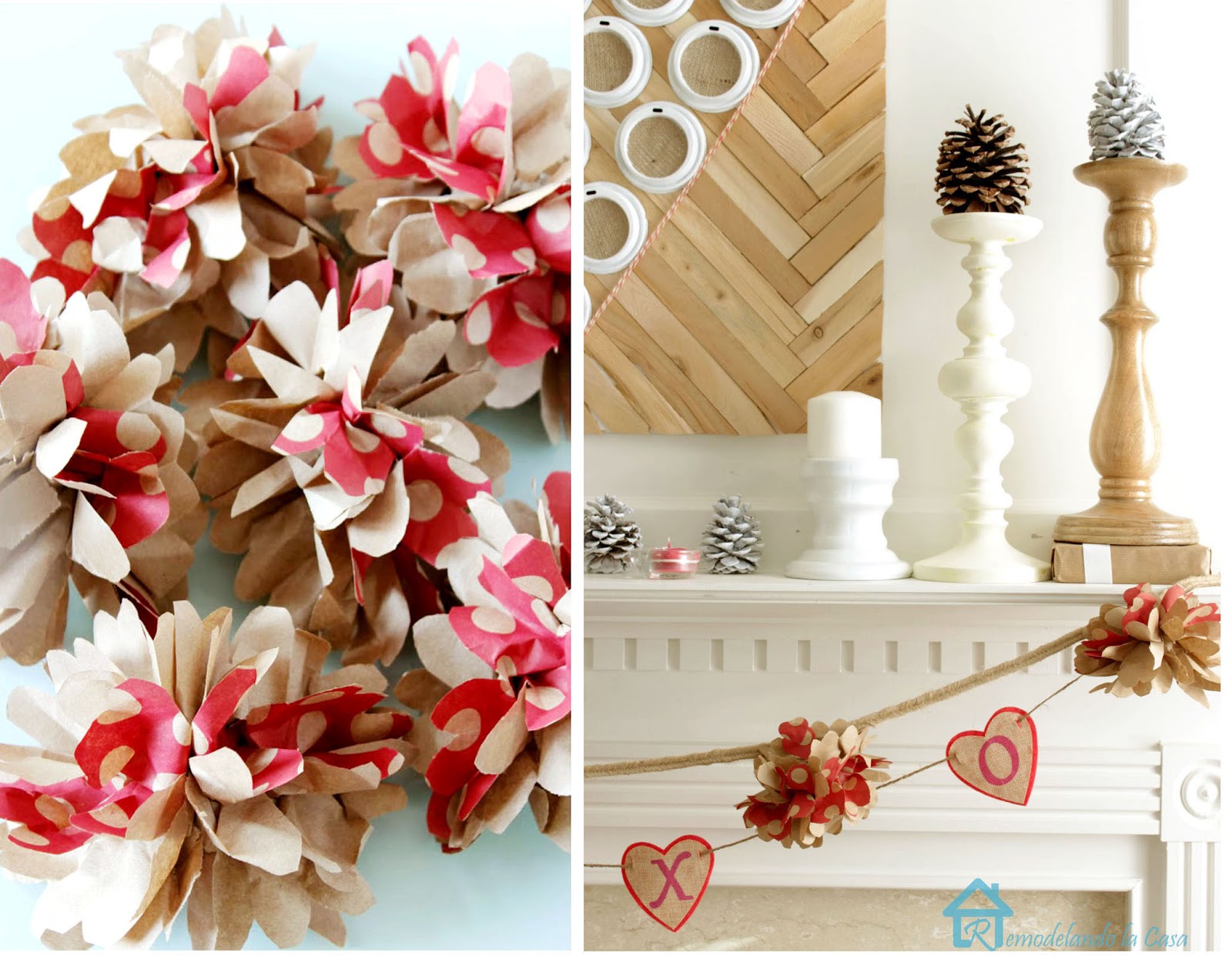 make paper flowers to create a garland for Valentines