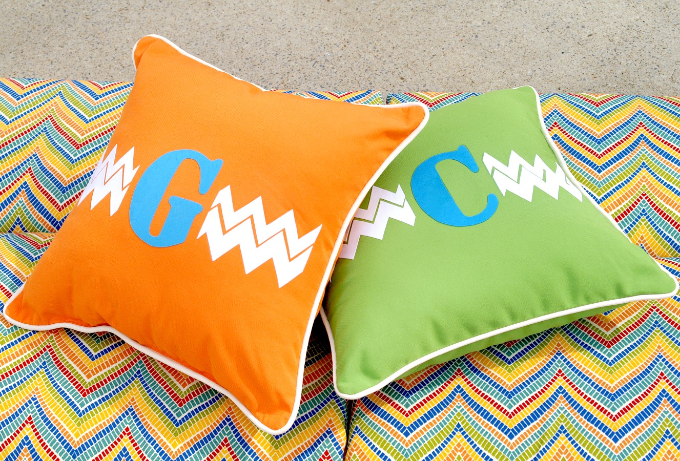 outdoor monogram chevron pillows