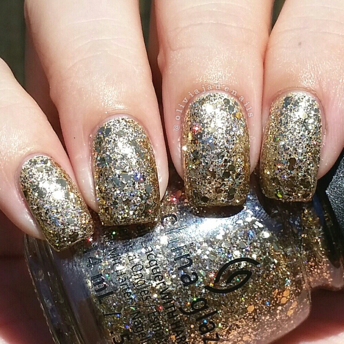 China Glaze Counting Carats (over OPI Love Angel Music Baby) swatched by Olivia Jade Nails