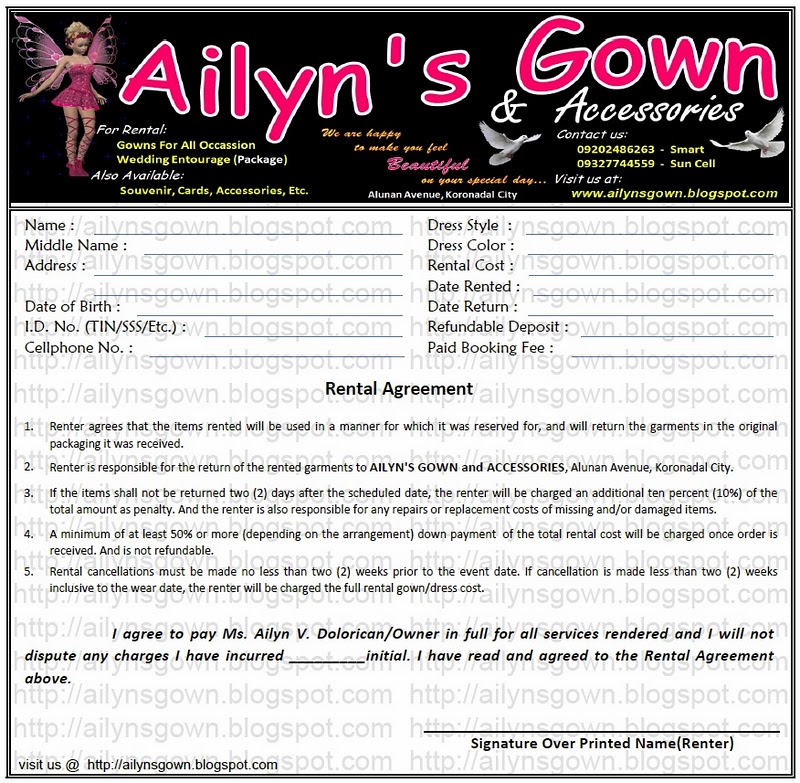 Ailyn s Gown Rental Agreement Measurement Color