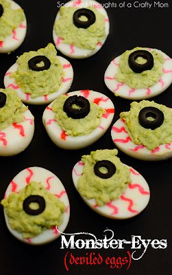 Halloween Inspired foods: Monster Eyes (deviled eggs) #halloween #Deviledeggs #avocado