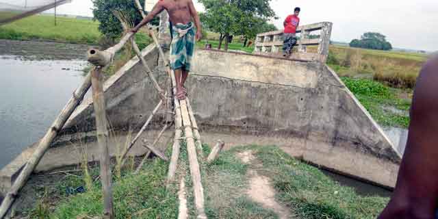 bridge is not working; The only hope is the bamboo shovel ব্রীজ থাকলেও কাজে আসছে না; একমাত্র ভরসা বাঁশের সাঁকো