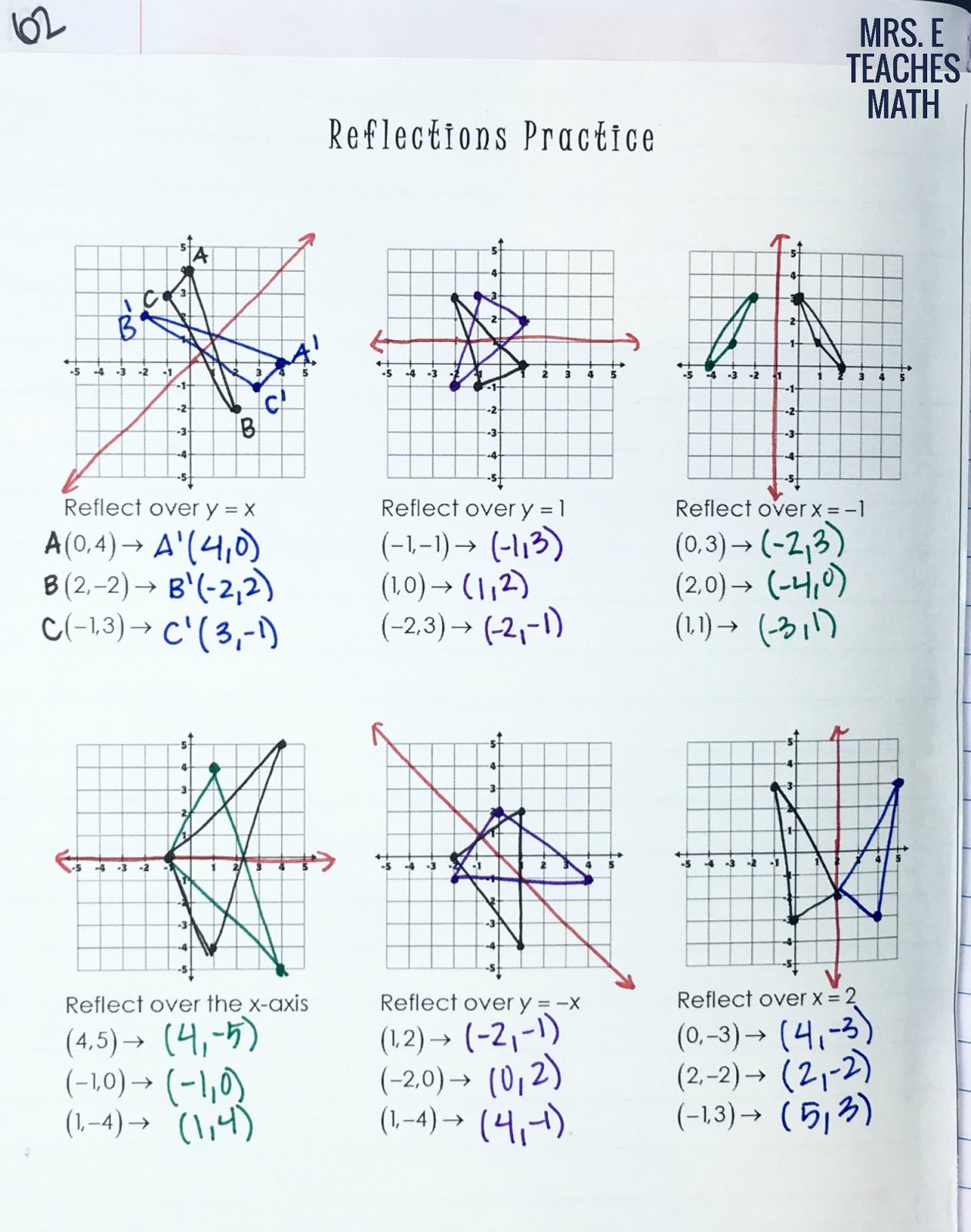 Reflections and Rotations INB Pages  Mrs. E Teaches Math With Regard To Geometry Transformations Worksheet Answers
