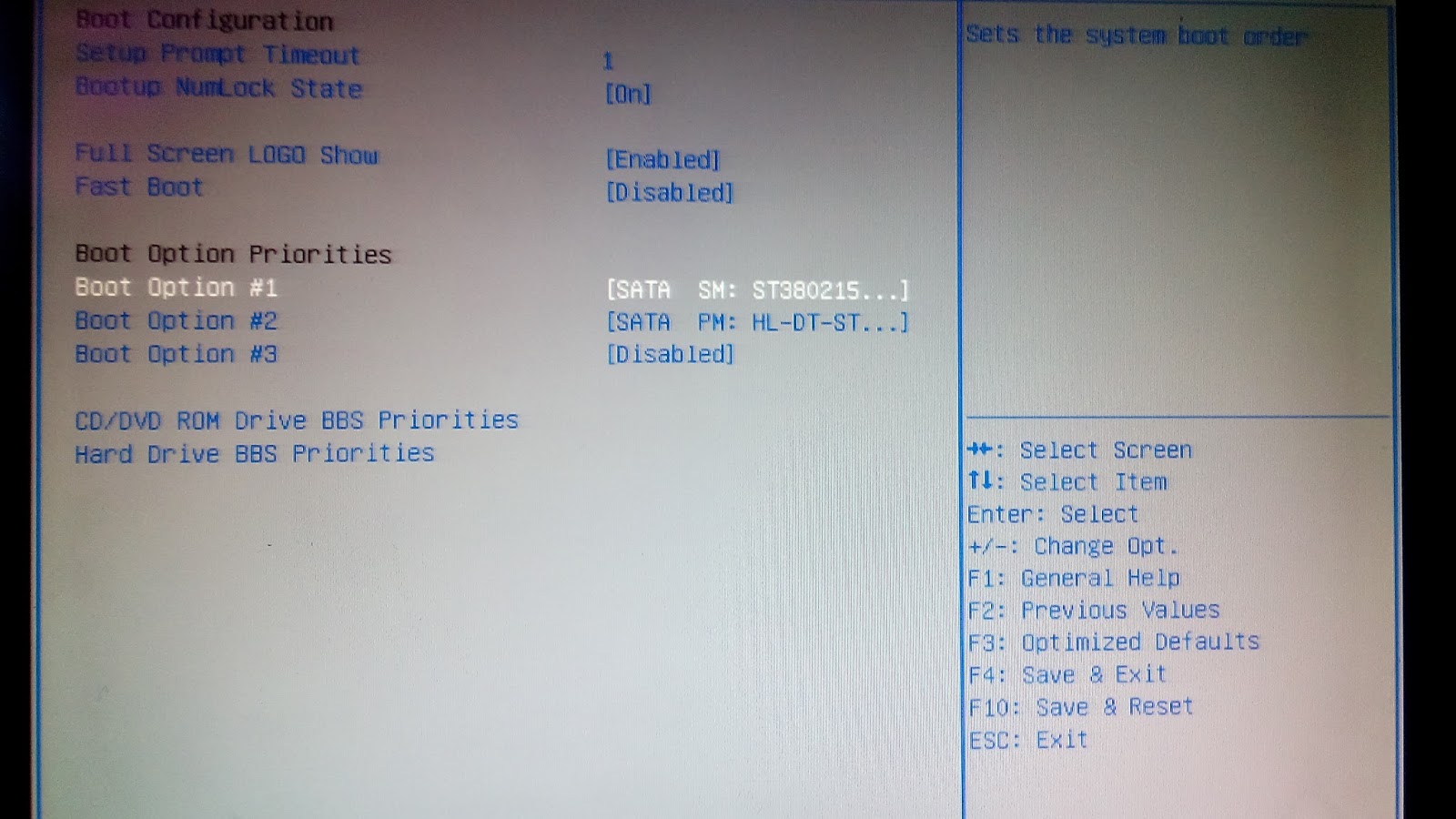 Boot option priorities. Boot option priorities