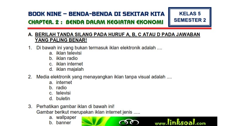 Download Soal Tematik Kelas 5 Semester 2 Tema 9 Subtema 2 Benda Benda Di Sekitar Kita Benda Dalam Kegiatan Ekonomi Edisi Terbaru Download Kumpulan Soal