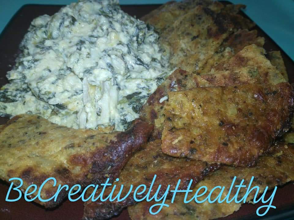Be Creatively Healthy Spinach Dip Party Tray with Cali'flour Crackers