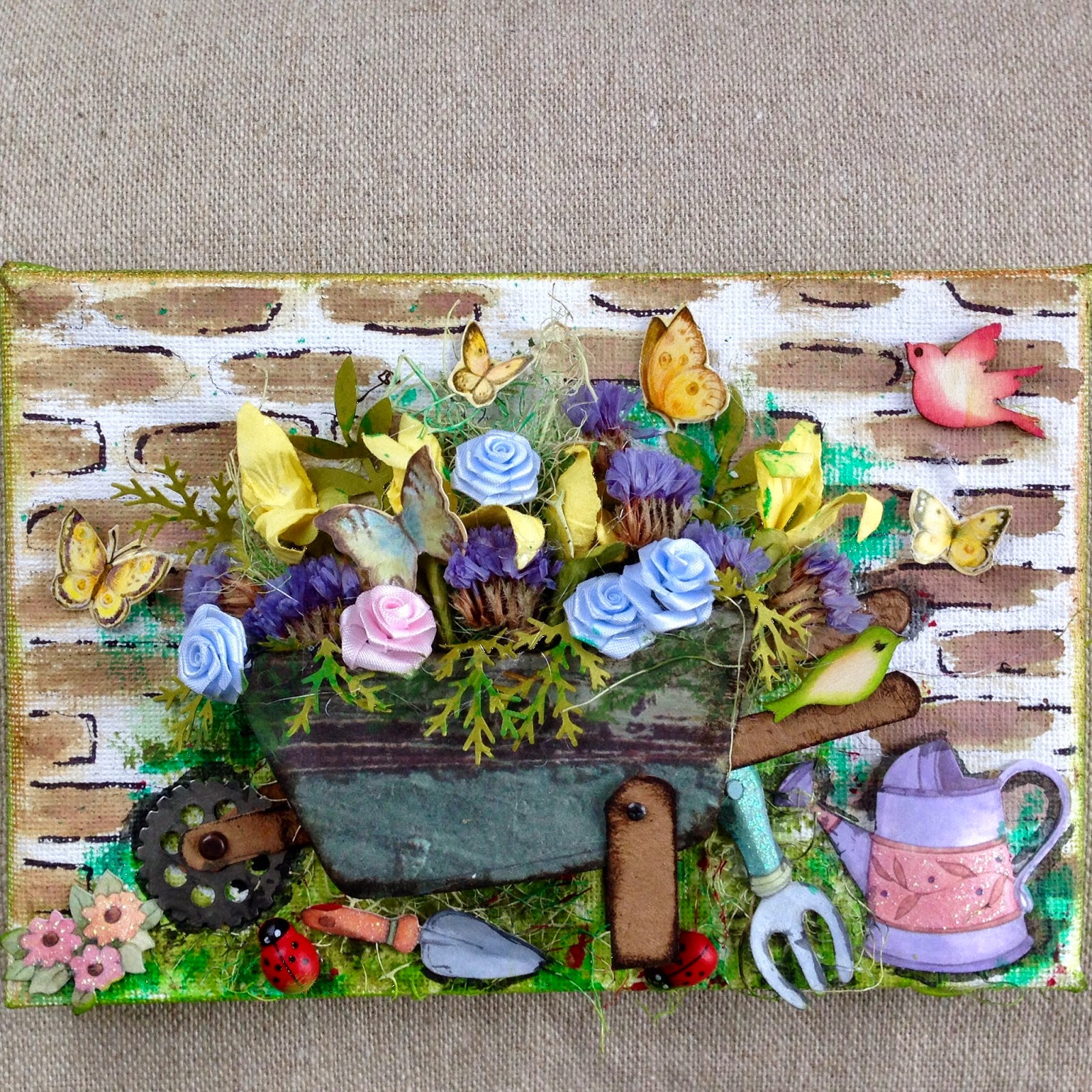 Paper Barrow Butterflies N' Buttons: paper wheel barrow canvas