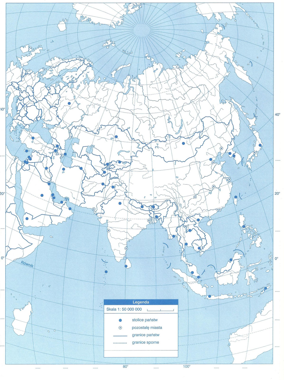 Konturowa Mapa Azji Z Rzekami geografia i turystyka: 2011