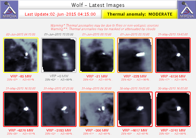 Signaux thermiques du volcan Wolf, 30 mai 02 juin 2015