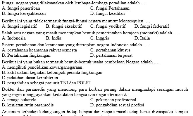Contoh Soal Kedaulatan Negara Kesatuan Republik Indonesia Kelas 9