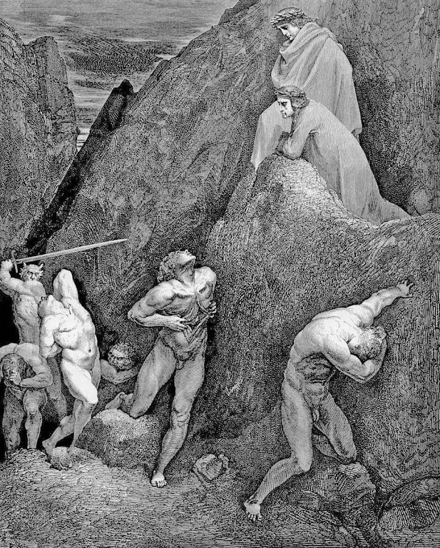 Maomé no inferno com as vísceras abertas. Gravura de Gustave Doré (1832 – 1883) para a Divina Commedia de Dante Alighieri. Maomé no inferno com as vísceras abertas. Gravura de Gustave Doré (1832 – 1883) para a Divina Commedia de Dante Alighieri.