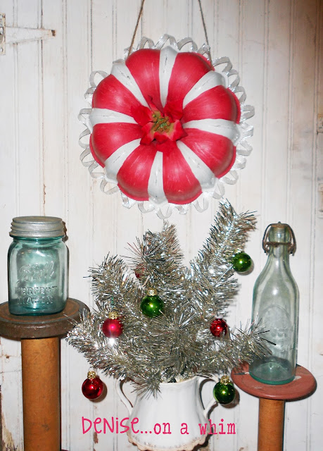 A Christmas wreath from a bundt pan and some fun vintage treasures to decorate via http://deniseonawhim.blogspot.com