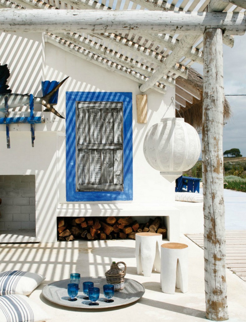 coastal outdoor fireplace Koporta beach house