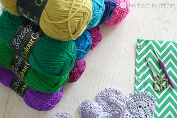 Scheepjes Colour Crafter yarn -- sneak peek of new Felted Button Rock Cress Scarf crochet pattern