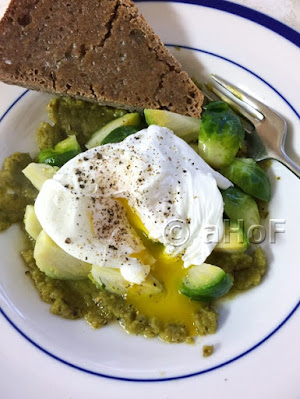 Poached Egg, Brussels Sprouts, Salsa Verde, breakfast