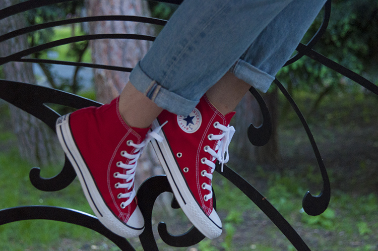 red high top converse sneakers