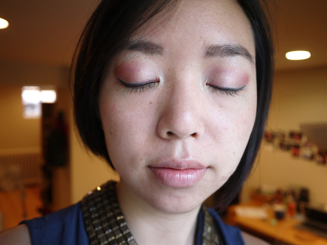 look with MAC passionate eyeshadow Eyes: Maybelline - Barely Branded as base MAC - Da Bling on lid Wet'n'Wild - Nutty on outer third of eye MAC - Passionate in crease Clio - 7 Golden Black and 14 Bloody Angel as liner Rimmel - Scandaleyes Nude for lower water line Blinc - Mascara MUFE - eyebrow pencil 4  Lips: Revlon - Just Bitten Kissable Balm Stains in Honey  Face: Lancome - Blush Subtil in Shimmer Mocha Havanna as blush fotd motd lotd