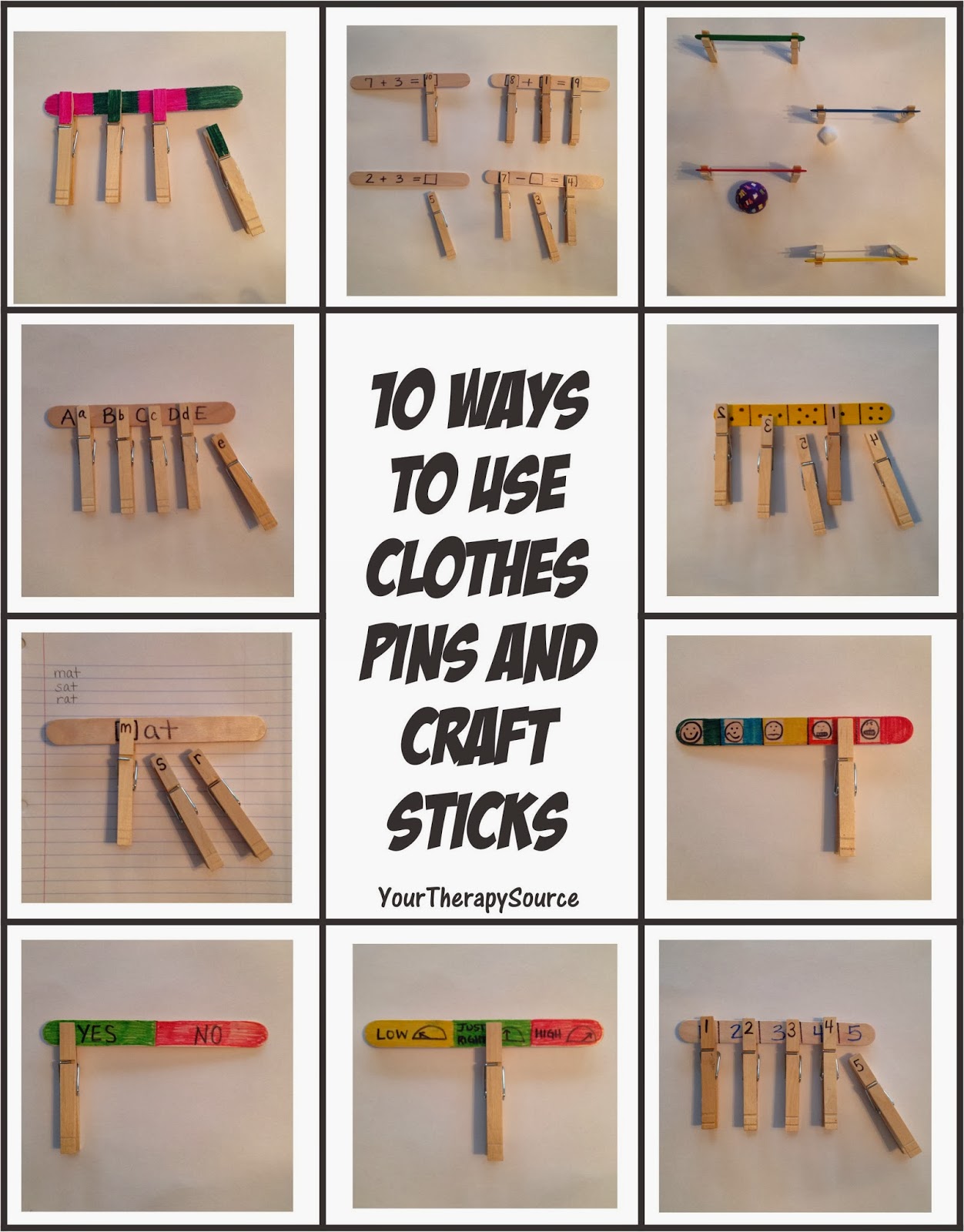 10 Ways to Use Clothes Pins with Craft Sticks | Your Therapy Source ...