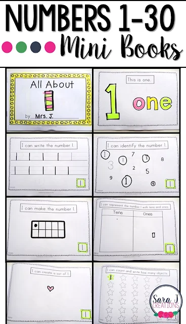 Number mini books are a great activity for students to practice counting, writing, drawing and identifying numbers 1-30.  Perfect for preschool or kindergarten.