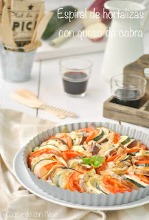 Espiral de hortalizas con queso de cabra y beicon Espiral de hortalizas con queso de cabra y beicon
