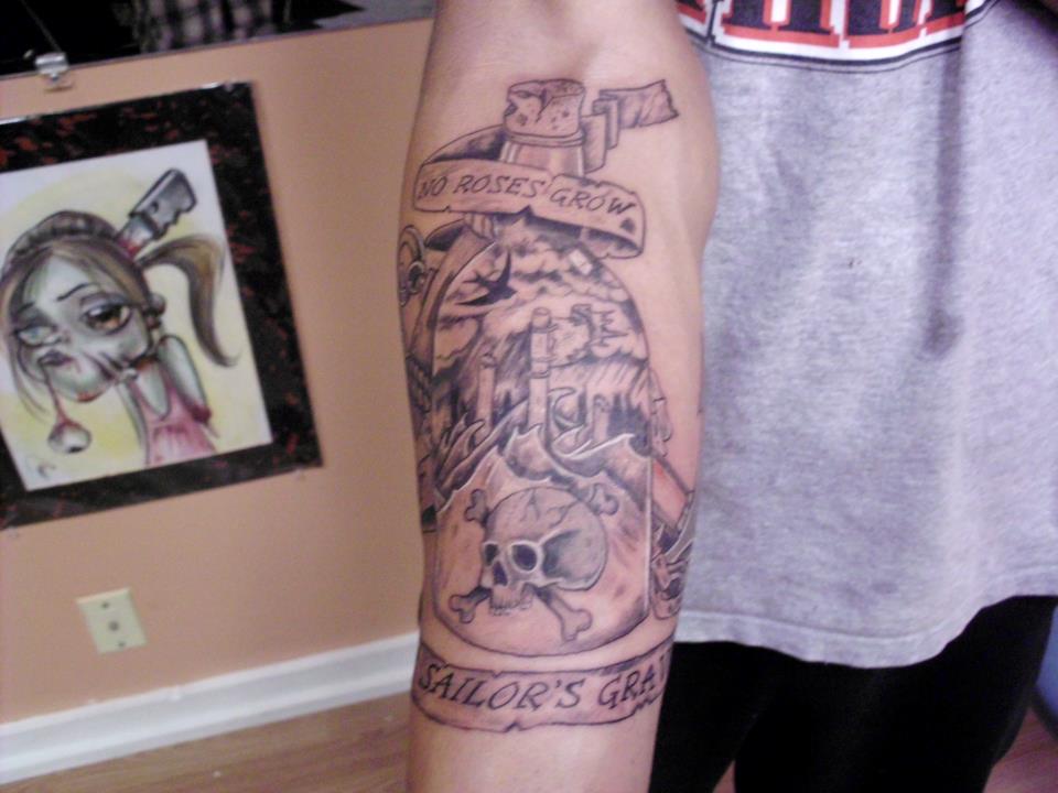 Justin Graves Tattoo No Rose Grow at A Sailor's Grave all Black and