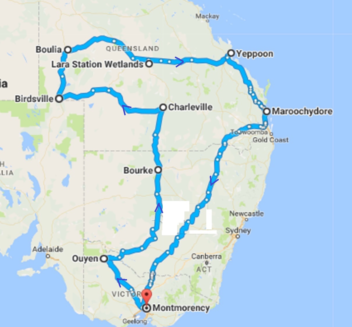 Chris & Shirley's 2017 Birdsville Trip Possible Route Map