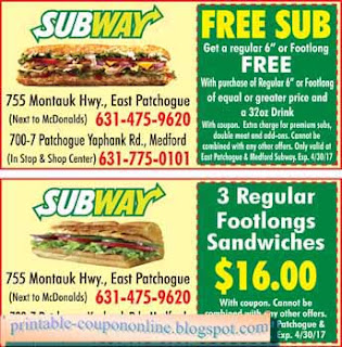 Free Printable Subway Coupons Free Printable Subway Coupons