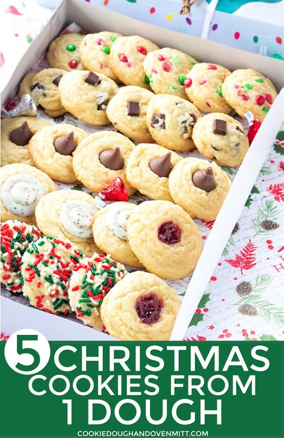 When I was younger my aunt used to always drop packages off at Christmastime filled with sorts of cookies. That inspired me to make this post for five Christmas cookies one dough. I made one