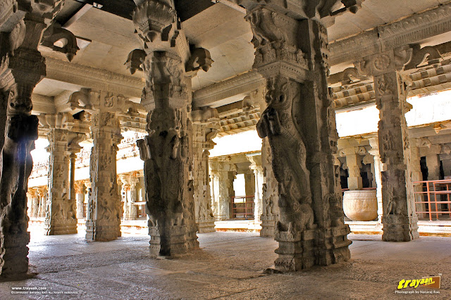 Beautifully carved pillars of Krishnadevaraya's mandapa of Virupaksha temple