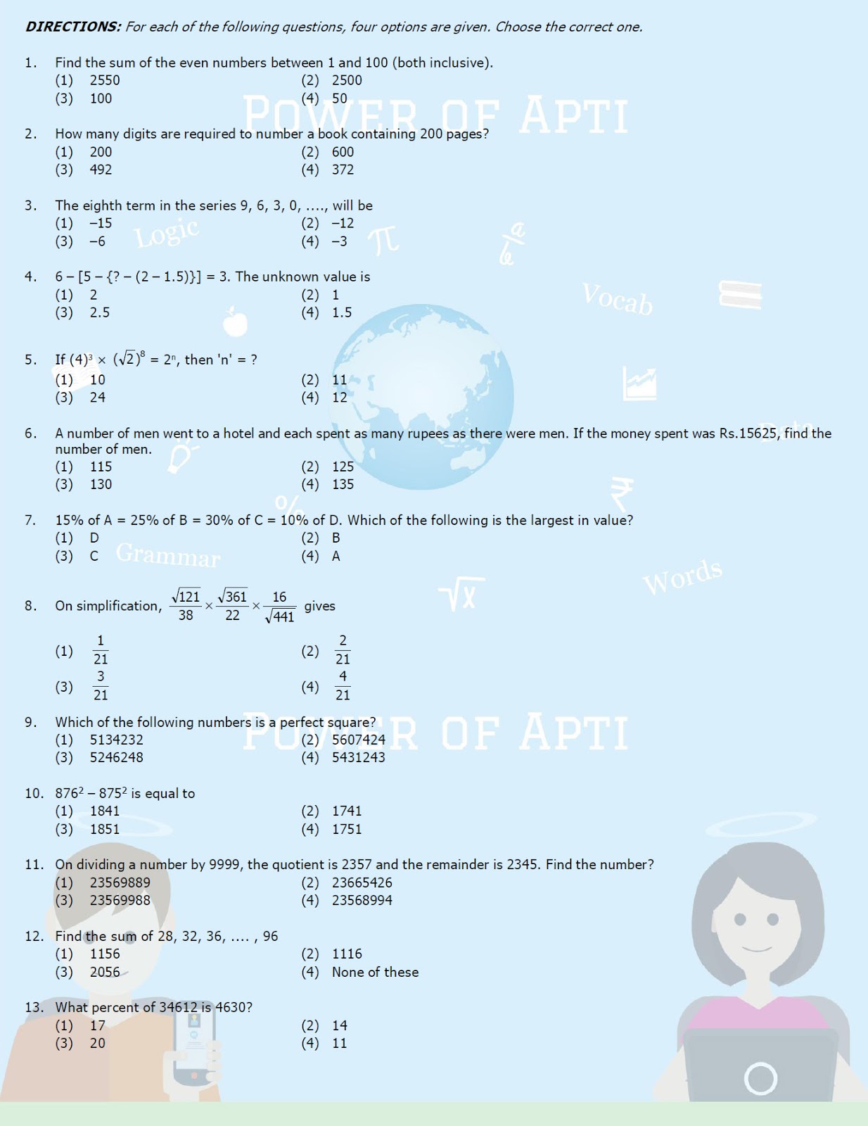 Maths, Power of Apti, Aptitude Building, CSAT, CAT, XAT, Bank PO, SSC CGL. RBI, CAPF, Aptitude Tests, Clerical http://civils.pteducation.com/p/powerofapti-lesson7.html