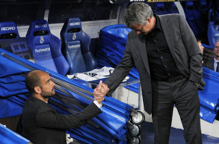 Saludo entre Pep Guardiola y Jose Mourinho