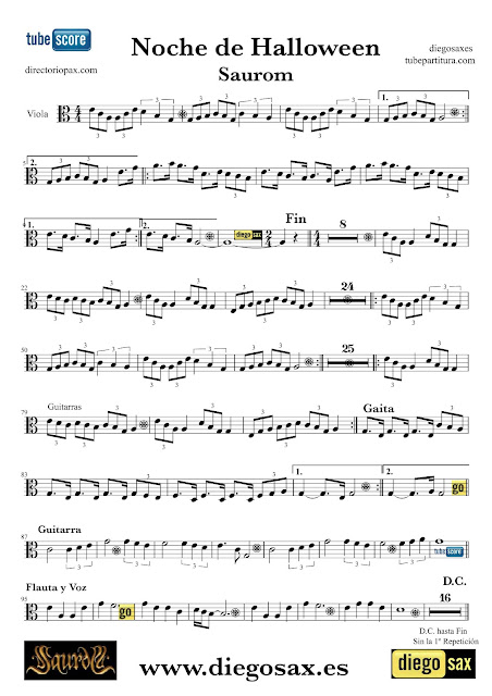 Partitura de Noche de Halloween para Viola de Saurom Sheets Music Viola Music Scores Halloween Night by Saurom