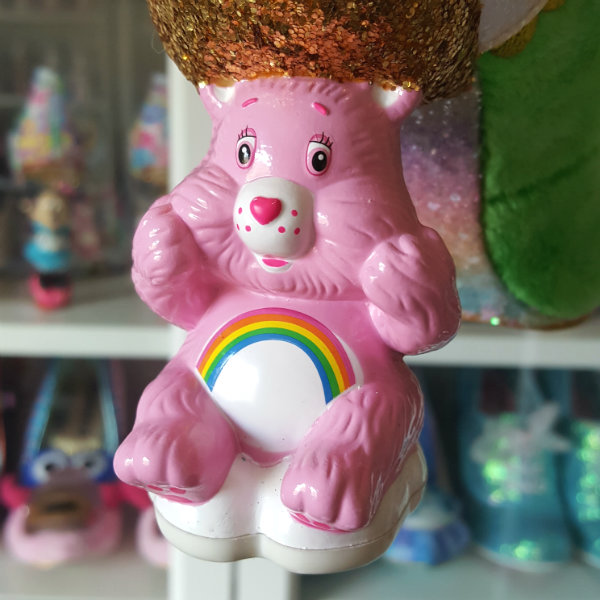 Cheer Bear Care Bear character heel Cheer Bear pink Care Bear shaped heel on shoe