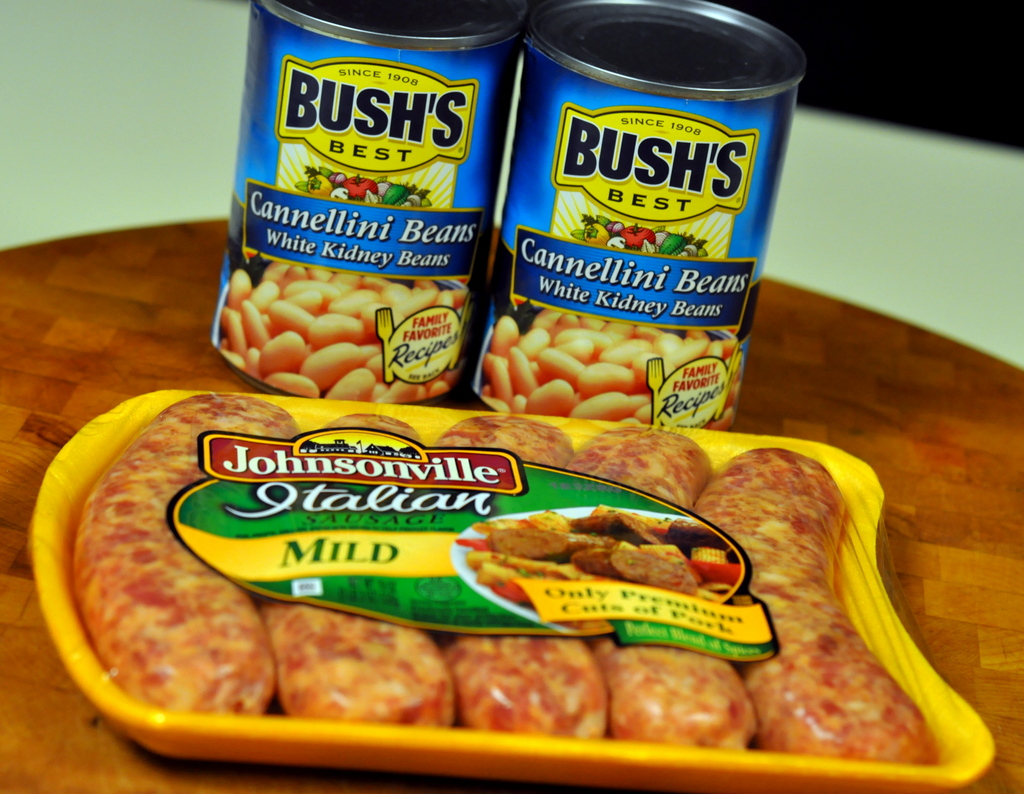 Bush's Best Cannellini Beans (White Kidney Beans) and Johnsonville Mild Italian Sausage - Photo by Taste As You Go