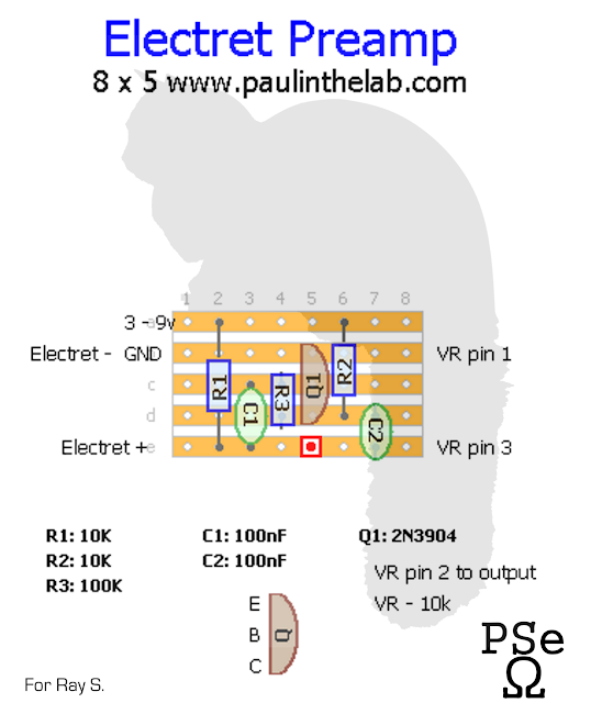 Paul In The Lab Electret Microphone Preamp Stripboard Layout