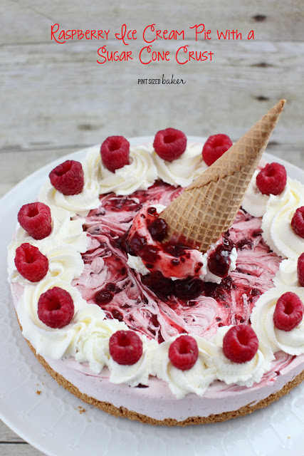 Whip up this no churn Raspberry Ice Cream Pie with an ice cream cone crust in just a few minutes.