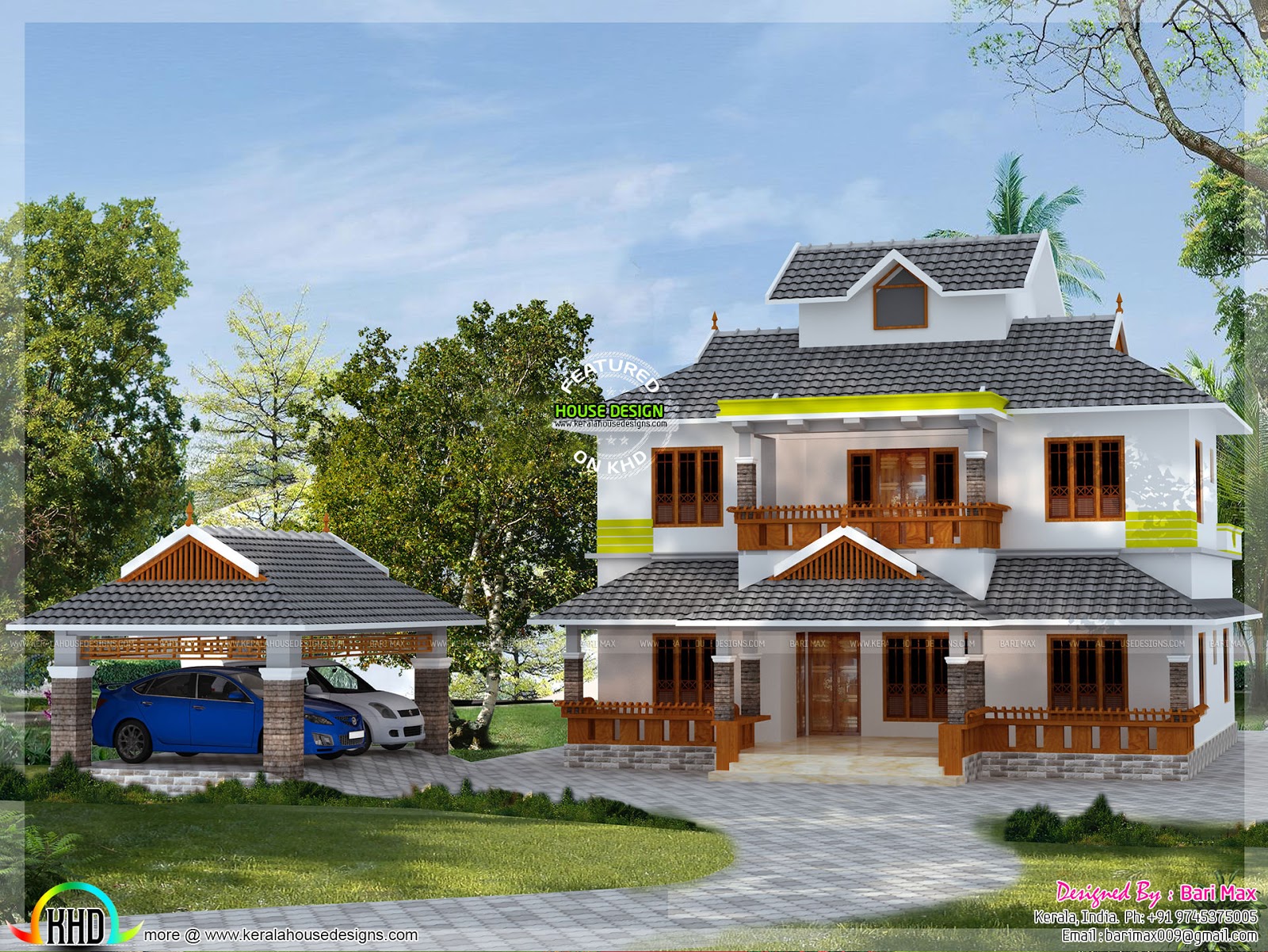 2500 sqft slop roof home Kerala Home Design and Floor Plans 9K