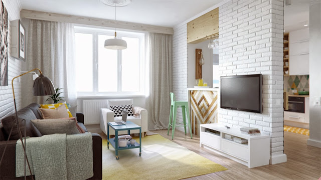 Pequeno apartamento 45m² moderninho, integrado e convidativo. Blog Achados de Decoração