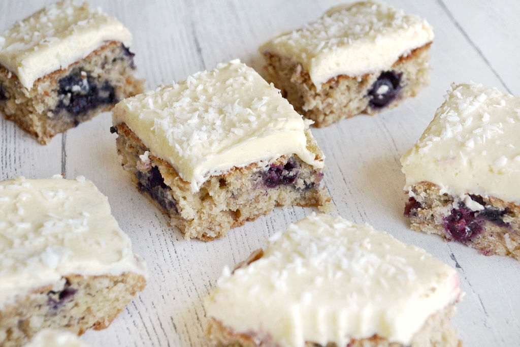 Recipe Blueberry, Banana and Coconut Tray Bake Pretty and Polished