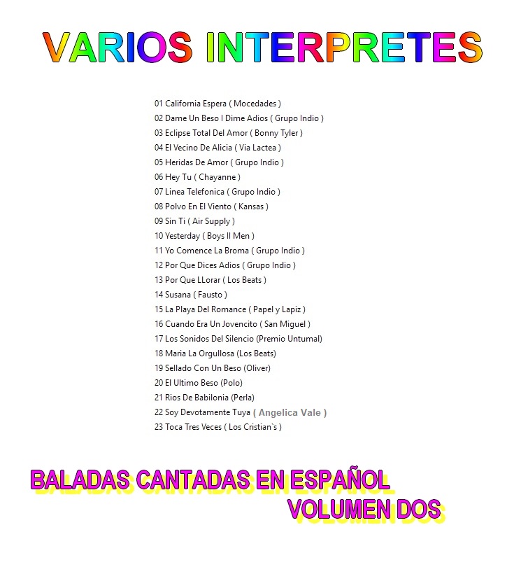 Cd 2 Baladas cantadas en español vol.2 Trasera1