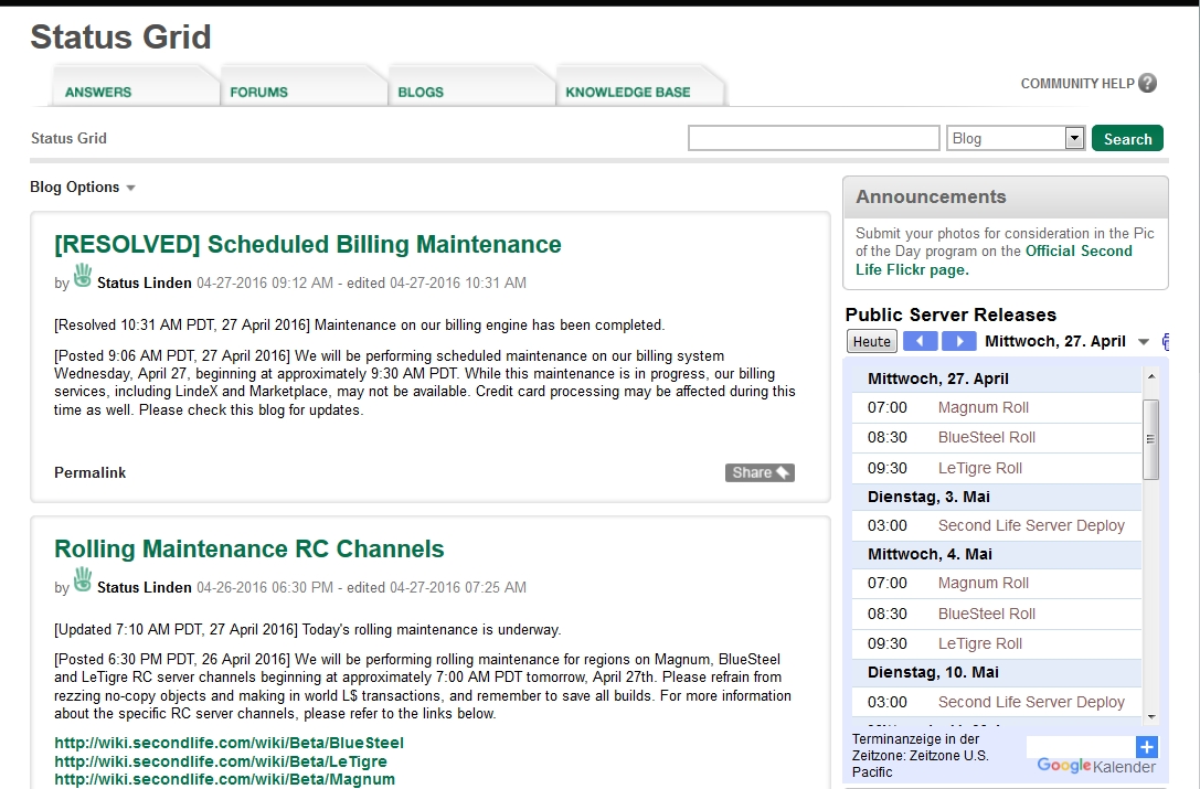 Echt Virtuell Der Second Life Grid Status ist umgezogen zweiter Versuch