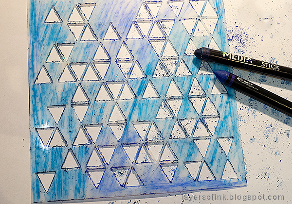 Layers of ink - Stencil and Scribble Sticks Background Tutorial by Anna-Karin Evaldsson. Color the stencil.