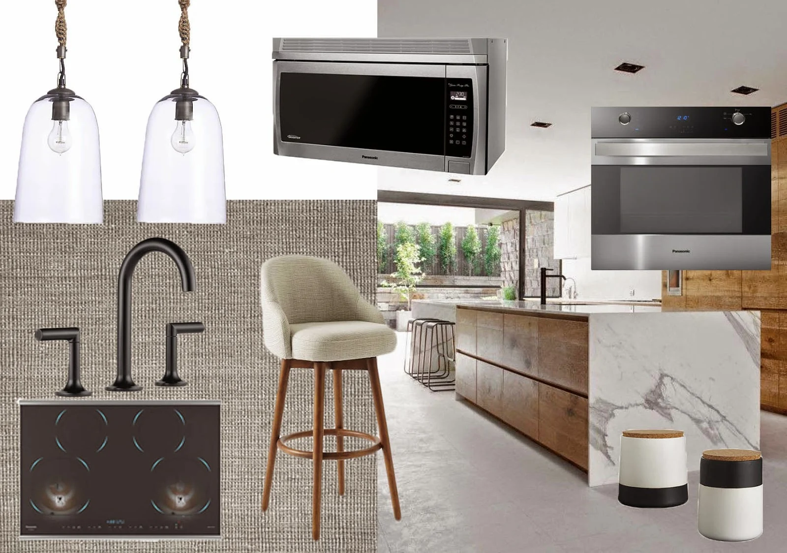 modern black white wood kitchen Panasonic appliances