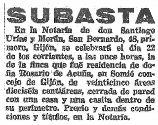 Anuncio de la subasta de la casa de Rosario de Acuña (julio 1930)
