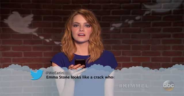 Watch Emma Stone, Ryan Gosling And More Get Roasted In Oscars Mean Tweets. Watch Emma Stone, Ryan Gosling And More Get Roasted In Oscars Mean Tweets.