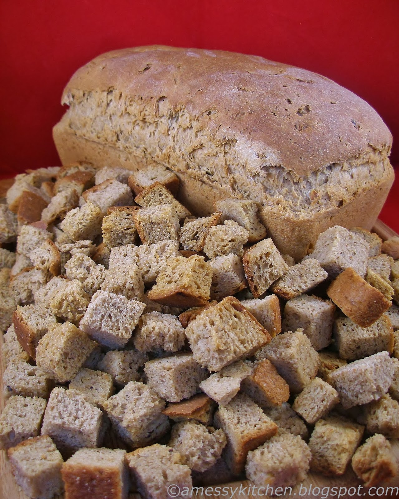 A Messy Kitchen Stuffing Bread Croutons