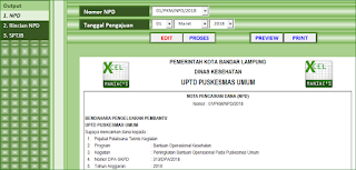 Menu cetak Nota Pencairan Dana Aplikasi Excel Nota Pencairan Dana dan SPTJB