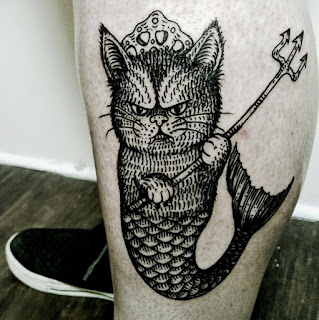 Kalatu, Woodcut tattoos, black work, black workers, black tattoos, blockprint tattoos, engraving tattoos, black ink, vegan ink, vegan ny, vegan tattoo, black workers ny, black workers submission, black tattoo art, inkstinct submission, cat, cat tattoo, catmermaid tattoo, catmermaid, Sea Shepherd, conservation, ocean defenders